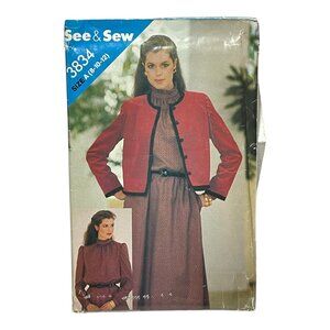 See & Sew Sewing Pattern 3834 Dress and Jacket Sz 8 10 12 FF Uncut Vintage